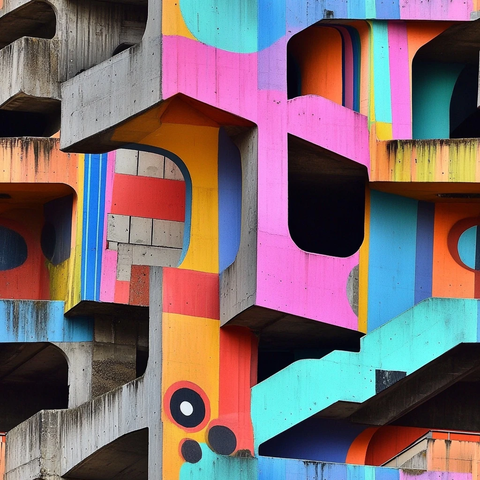 粗犷建筑与彩色涂装