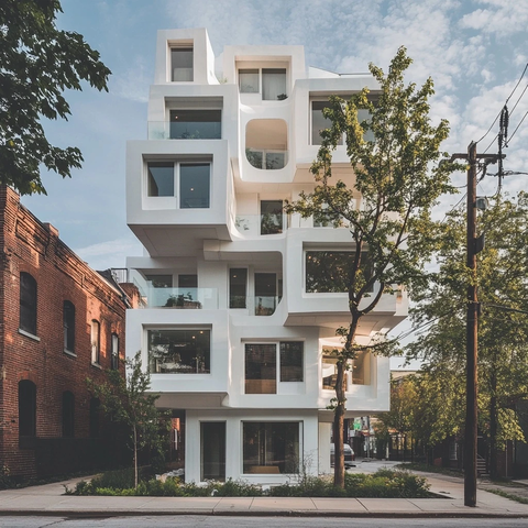 白色混凝土建筑与树共生