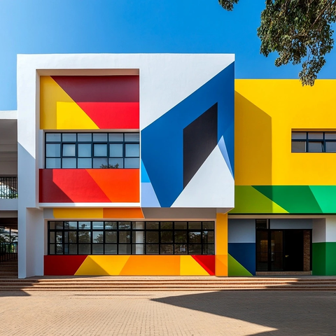 多彩几何现代小学入口设计