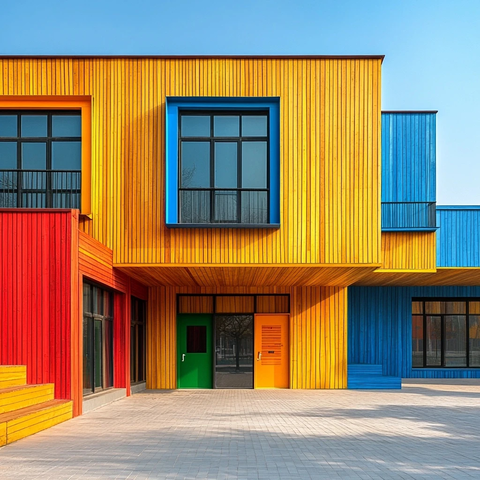 彩色木板小学建筑