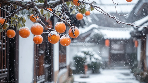 雪落庭院的诗意冬景