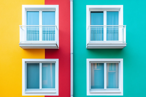 彩色建筑外墙白窗绿墙