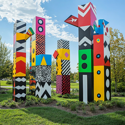 彩色箭头块雕塑装置
