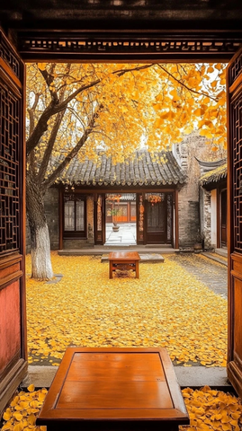 秋意满院的古朴庭院