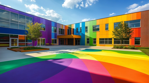 彩虹色小学建筑照片