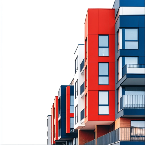 红蓝明信片公寓建筑背景