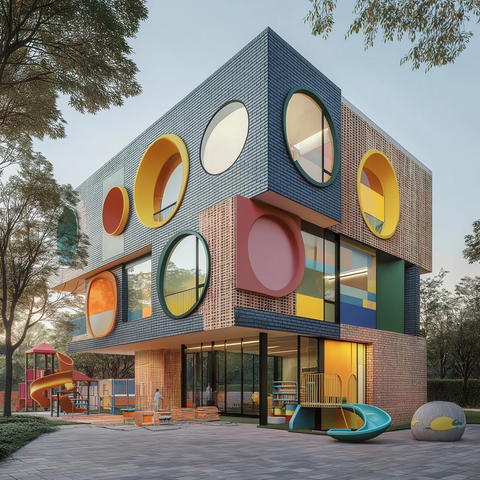 三层幼儿园彩色积木建筑