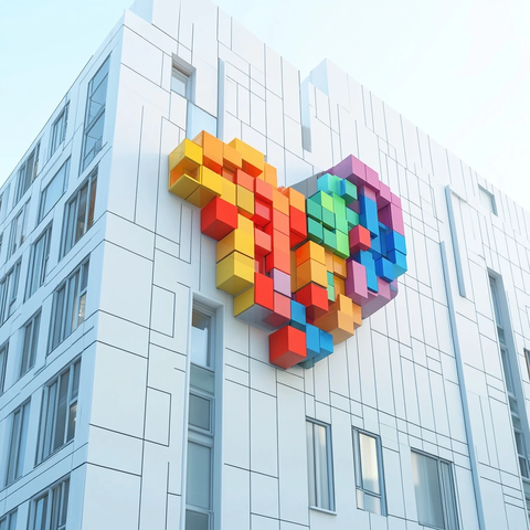 白色立面彩色心形装置