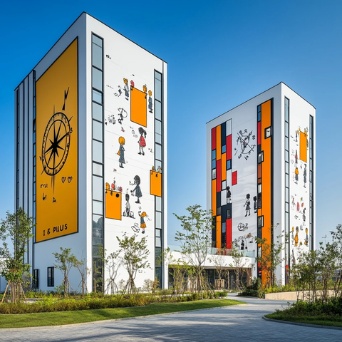 彩色竖板校园建筑设计