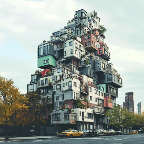 高楼与老房并存街区