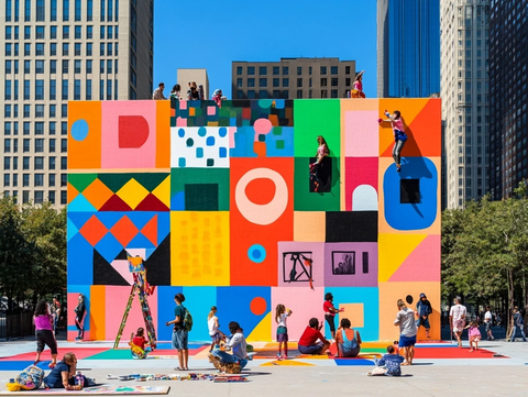 街头艺术与人互动的城市广场