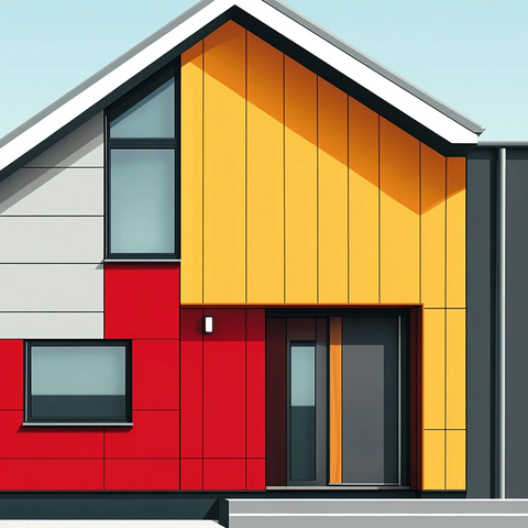 房屋外墙红色黄色灰色装饰