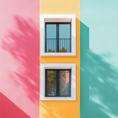彩色房屋窗户斜拍