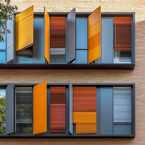 铝制百叶窗附着砖墙