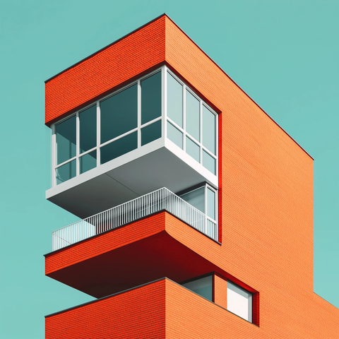 橙砖塔楼与红基座建筑