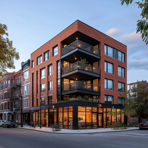 砖砌多层建筑街角立面