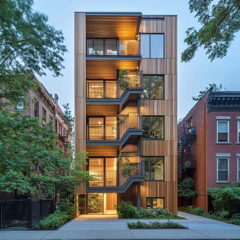 木质格栅楼层绿色空间