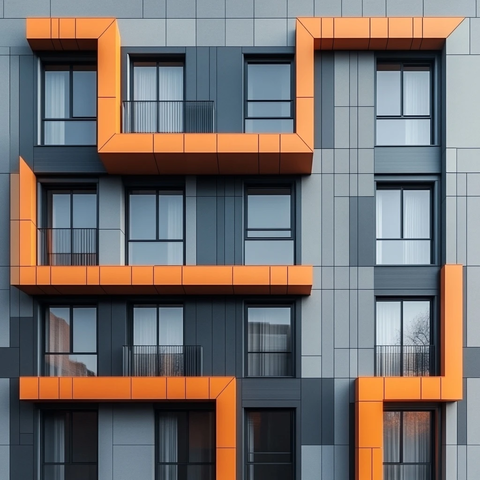 三层建筑灰色橙色外墙