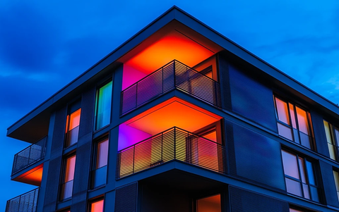 金属格栅建筑夜景灯光