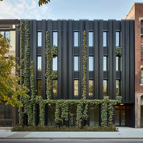 黑色窗格装饰建筑外观