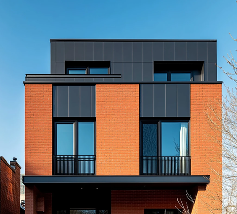 红砖黑金属现代住宅外观