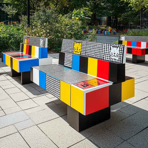 网格设计户外座椅与猫爪图案