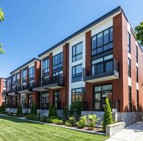 红砖白边公寓大楼外景