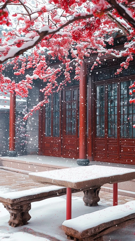 雪映红枝