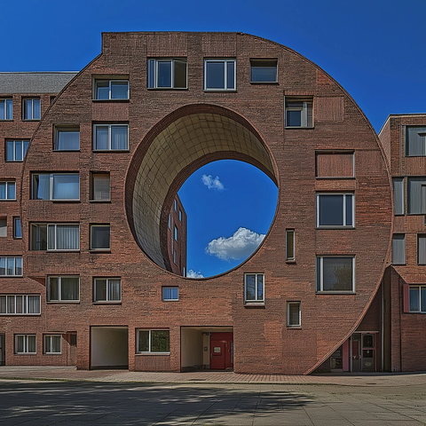 圆形砖墙建筑内部门窗