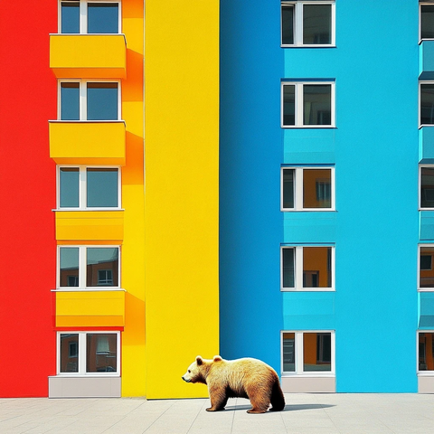 熊在建筑前站立