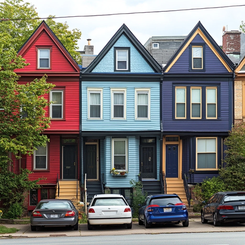 街道两侧的双层公寓楼