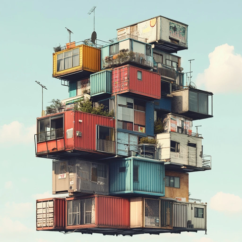 堆叠杂乱家居与储物立方