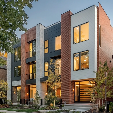 红砖白边三层联排别墅