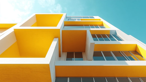 棱镜建筑与蓝天黄调