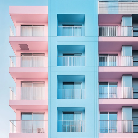 蓝粉色调公寓建筑摄影