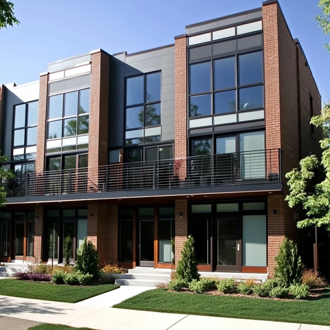 砖钢现代三层城市联排别墅