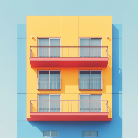 对称建筑外观彩色复古细节