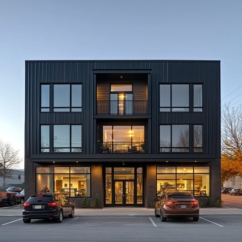 黑色金属外墙店铺停车场景