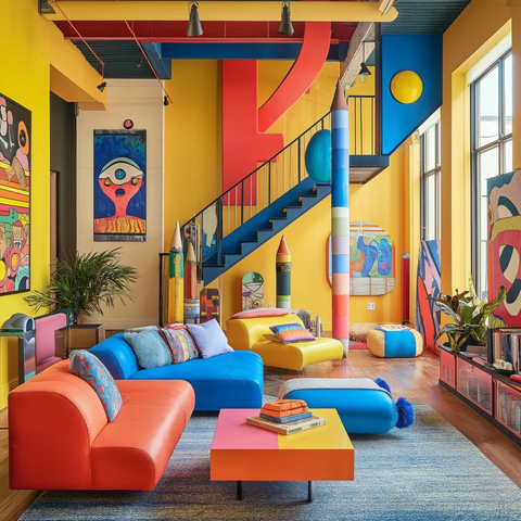 巨型铅笔与钢制楼梯客厅