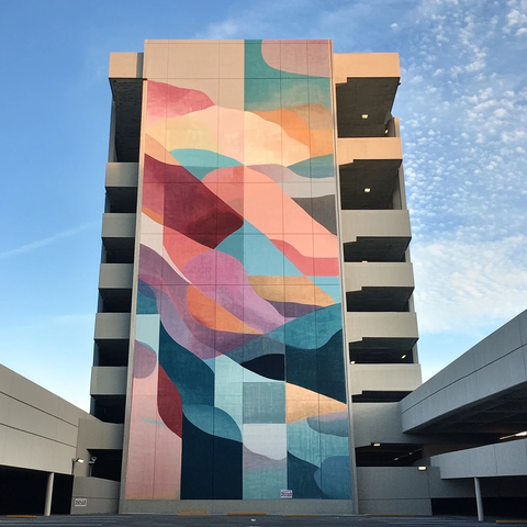 大型停车场壁画夕阳渐变