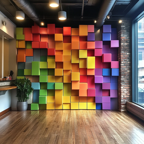 方块拼图办公室墙面装饰