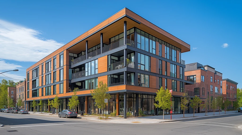 现代公寓楼大窗户多阳台设计