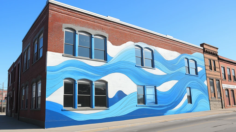 蓝色波浪图形建筑外墙