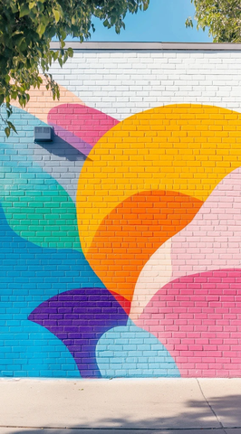 彩虹墙绘白砖街头艺术