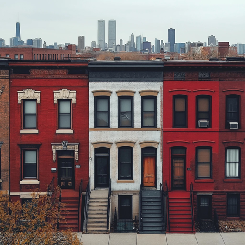 红白蓝街区白天景象