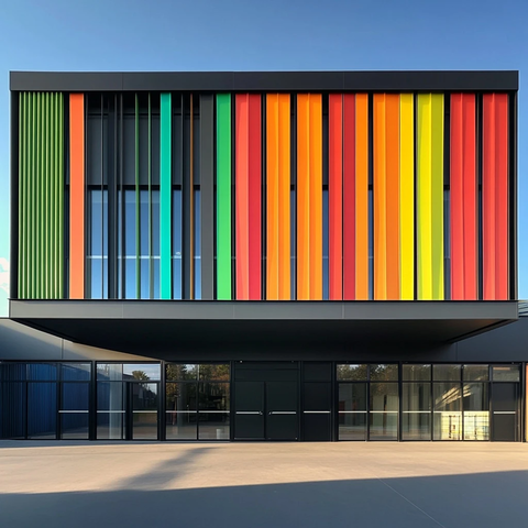 学校外墙黑色护栏彩色遮阳板