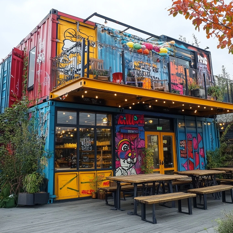 集装箱商店街咖啡馆涂鸦