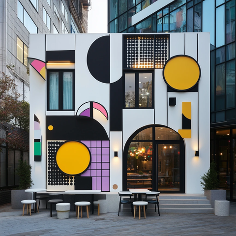 黑白几何元素咖啡馆外立面