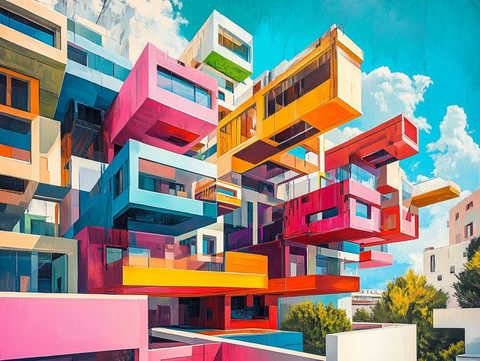 未来城市建筑群油画