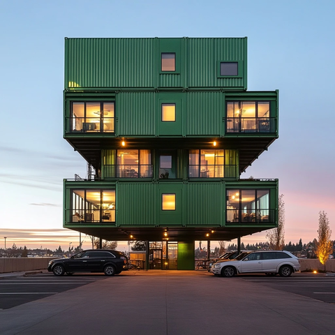 矩形公寓俯瞰停车场日落